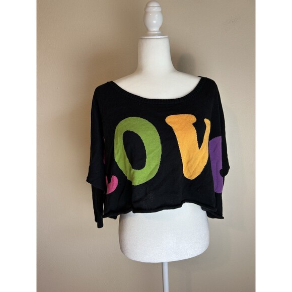 Betsey Johnson Love Print Sweater Vintage Y2k  Large One Size Rare Oversized - Picture 1 of 6
